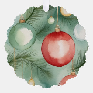 Carte Décorative Aquarelle Baubles de Noël Papier à paille