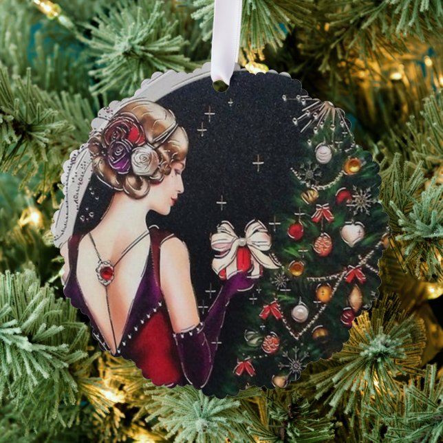 Carte Décorative Art déco rétro dame de Noël (Insitu (Arbre))