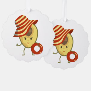 Carte Décorative Avocado beach girl avec casquette de soleil et ann