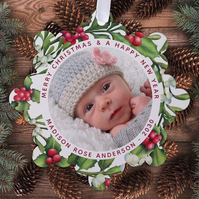 Carte Décorative Baby First Christmas Photo personnalisée Mistletoe (Créateur téléchargé)