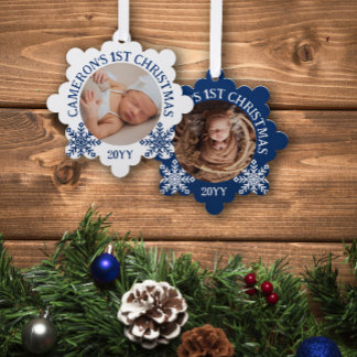 Carte Décorative Blue White Snowflakes 1er Noël de bébé