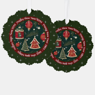 Carte Décorative Bonne année : Vert Forêt Rouge foncée Personnalisé