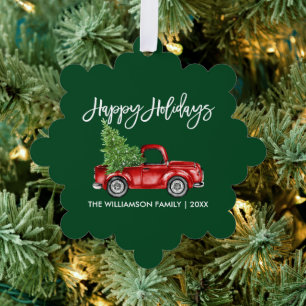 Carte Décorative Brosse Script Watercolor Camion Green Holiday