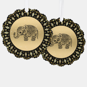 Carte Décorative Cadran doré brillant éléphant floral noir