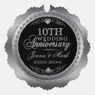 Carte Décorative Cadres et Coeurs d'argent 10e anniversaire de Mari
