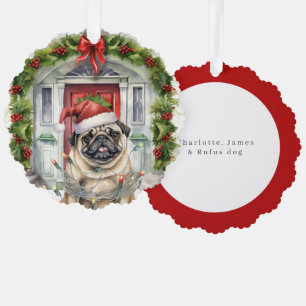 Carte Décorative Carlin à Santa Hat Porte d'entrée Noël