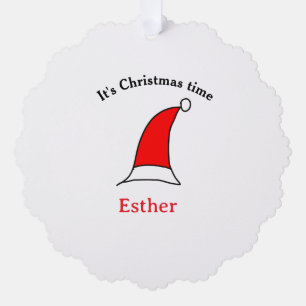 Carte Décorative C'est Noël heure Père Noël rouge casquette nom sim