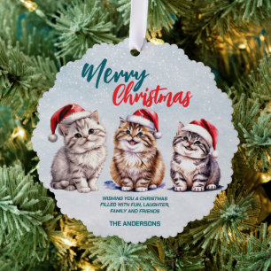 Carte Décorative Chat chaton chatte à l'aquarelle mignonne Père Noë
