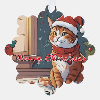 Carte Décorative Chat orange avec casquette de Noël mignon animal d