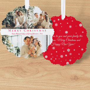 Carte Décorative Chic Rouge Script 3 Photo Collage Joyeux Noël