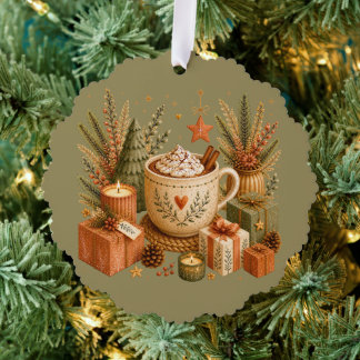 Carte Décorative Chocolat Chaud de Noël Botanique Vert Cosy