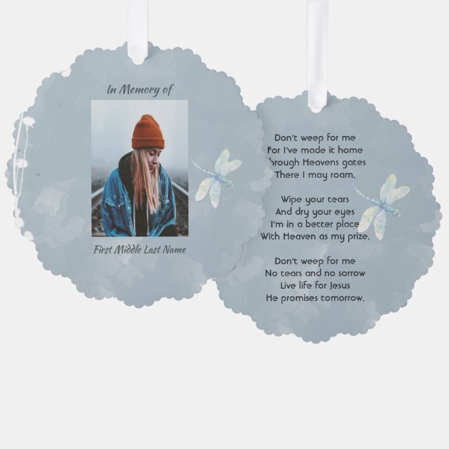 Carte Décorative Christian Memorial Keepsaké Dragonfly White Flower (Recto/Verso)