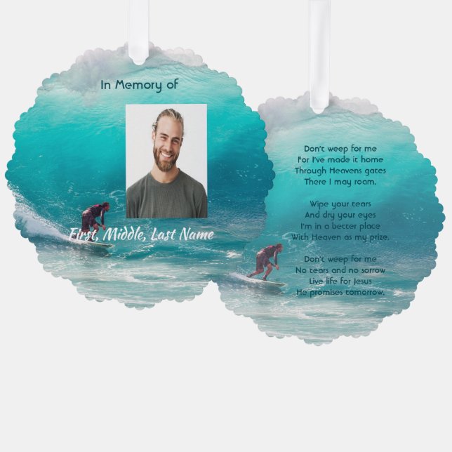 Carte Décorative Christian Memorial Keepsake  Wave Surfer Water (Recto/Verso)