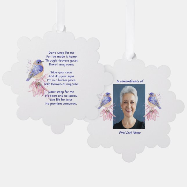 Carte Décorative Christian Memorial Poem Bluebird Garden Bird (Recto/Verso)