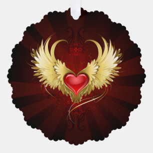 Carte Décorative Coeur rouge avec ailes d'or