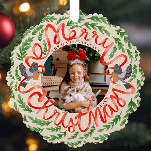 Carte Décorative Cream Joyeux Noël Folk Foliage Wreath Photo