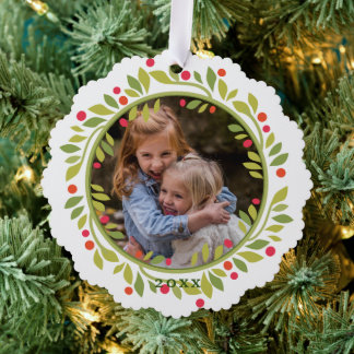 Carte Décorative Custom Red Berries Green Leaves Wreath