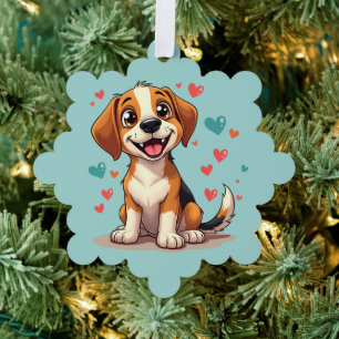 Carte Décorative Cute Kawaii Beagle avec Coeurs Jouer Chien