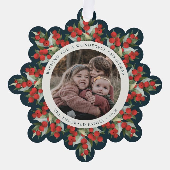 Carte Décorative Dark Green Red Berries+Greenery Christmas Paper (Recto)