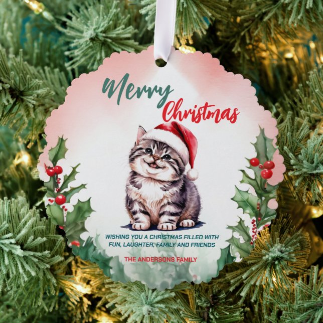 Carte Décorative Drôle Joyeux Noël Wreath mignonne Chat chaton (Insitu (Arbre))