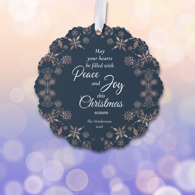 Carte Décorative Elégant Gold Snowflakes Peace Joy Blue (Créateur téléchargé)
