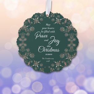 Carte Décorative Élégant Gold Snowflakes Peace Joy Green