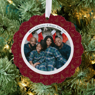 Carte Décorative Élégant Noël Rouge et Bonne Année Deux photos