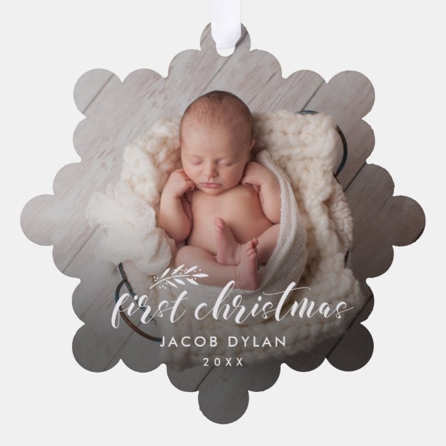 Carte Décorative Élégant Script Baby First Christmas 2 Photo (Verso)