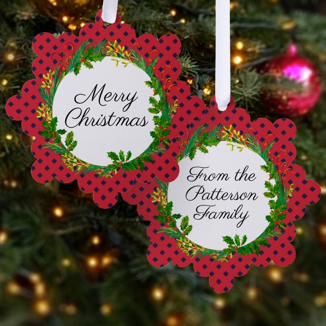 Carte Décorative Elegant Wreath Modern Red Ajouter Nom Noël (Créateur téléchargé)