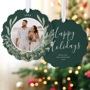 Carte Décorative Élégante verdure de Noël Botanique Photo vacances