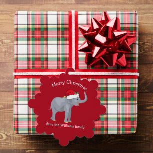 Carte Décorative Eléphant de Noël mignon à Santa Hat Custom Red