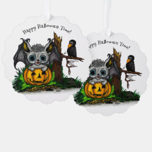 Carte Décorative En attente d'Halloween, Bat mignonne et Corbeau