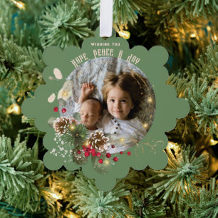 Carte Décorative Espoir, Paix, Joy Gold Red Holly Photo Keepsaké
