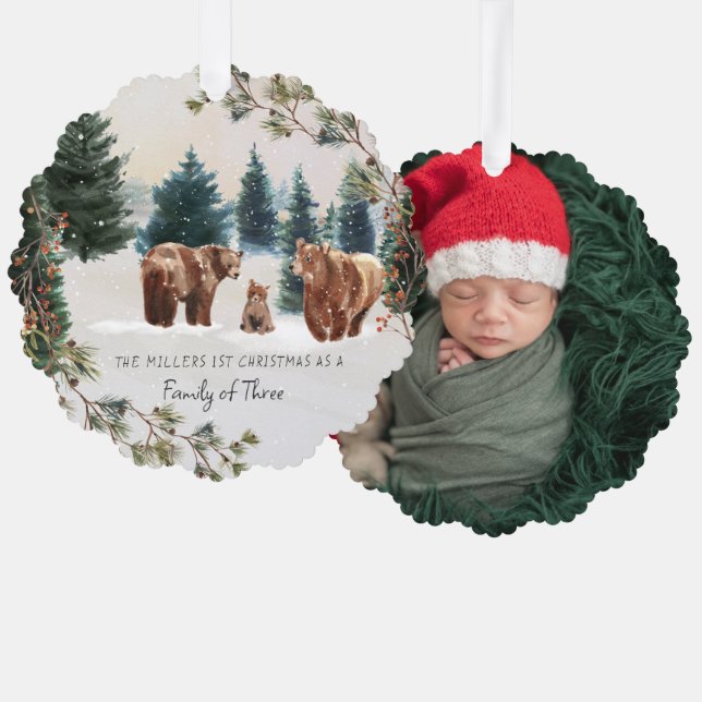 Carte Décorative Famille de trois | Premier Noël (Recto/Verso)