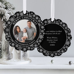 Carte Décorative Flocon de neige noir et blanc tendance Joyeux Noël