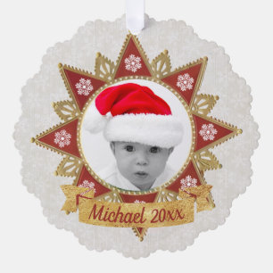 Carte Décorative Flocon De Neige Rouge Et Golden De Luxe En Forme D