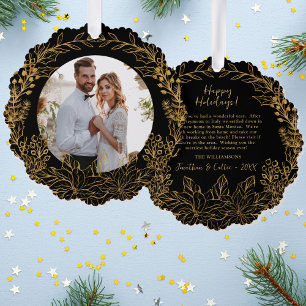 Carte Décorative Gold Botanical Christmas Wreath Photo personnalisé