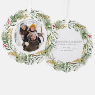 Carte Décorative Gold Winter Greenery Joyeux Noël Photo Wreath