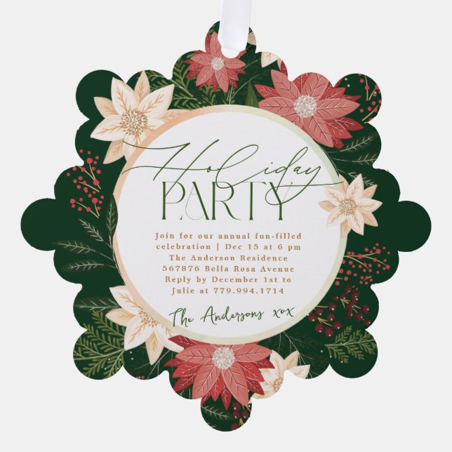 Carte Décorative Green Holiday Party Poinsettia Wreath Botanique (Recto)