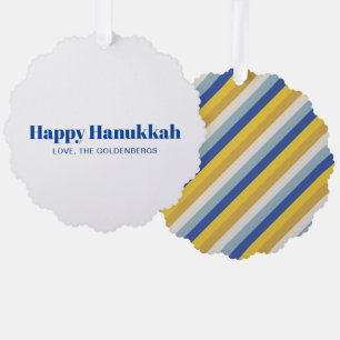 Carte Décorative Happy Hanoukka bleu or rayures modernes personnali