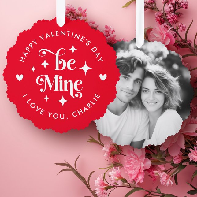 Carte Décorative Heureuse Sainte-Valentin être mon coeur photo (Happy Valentine's Day be mine hearts photo Ornament Card)