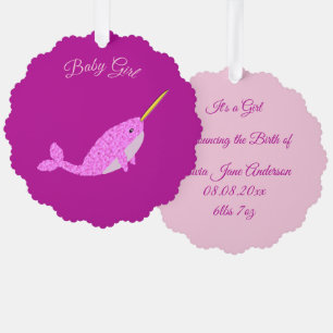 Carte Décorative Joli bébé rose fille Narwhal Personnalisé