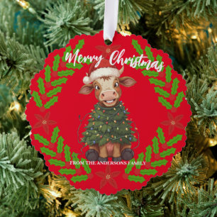 Carte Décorative Joli joyeux motif de Noël de vache arbre de Noël v