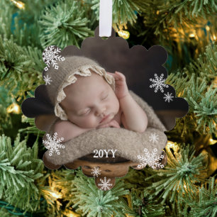 Carte Décorative Joli Snowflakes blanc Ajouter bébé photo & année