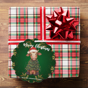Carte Décorative Joli vache joyeux Noël arbre de Noël veau bœuf mot