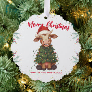 Carte Décorative Joli vache joyeux Noël arbre de Noël veau bœuf mot