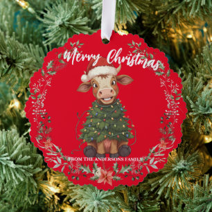 Carte Décorative Joli vache joyeux Noël arbre de Noël veau bœuf mot
