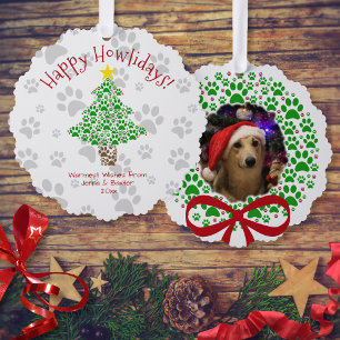 Carte Décorative Joyeux Howlidays Fun Empreintes de pattes Chien Ph