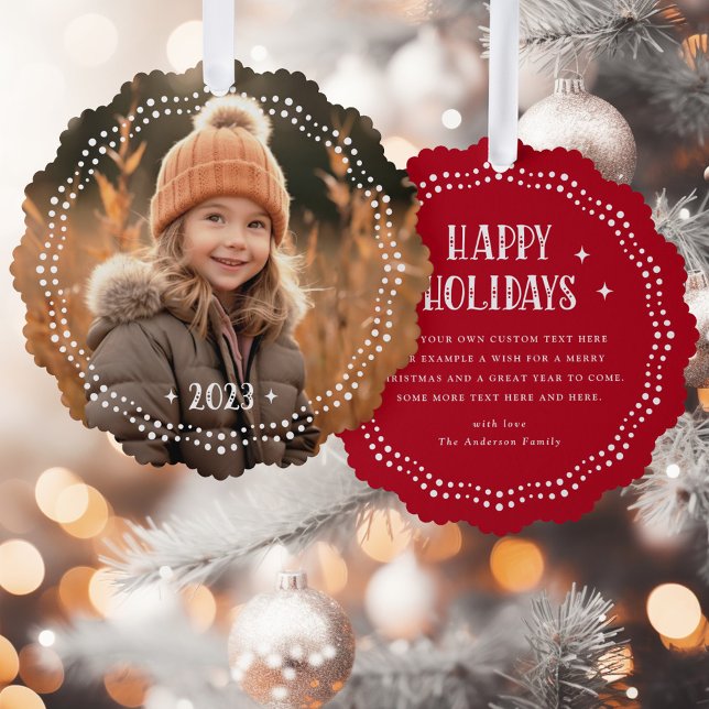 Carte Décorative Joyeux jours fériés police point frontière rouge (Happy Holidays festive font dot border red Ornament Card)