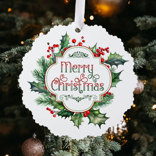 Carte Décorative Joyeux Noël coloré joyeux Scripts Holly